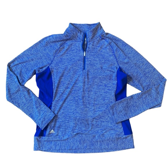 adidas Tops - Adidas blue half zip athletic pullover with pockets and thumb holes size large